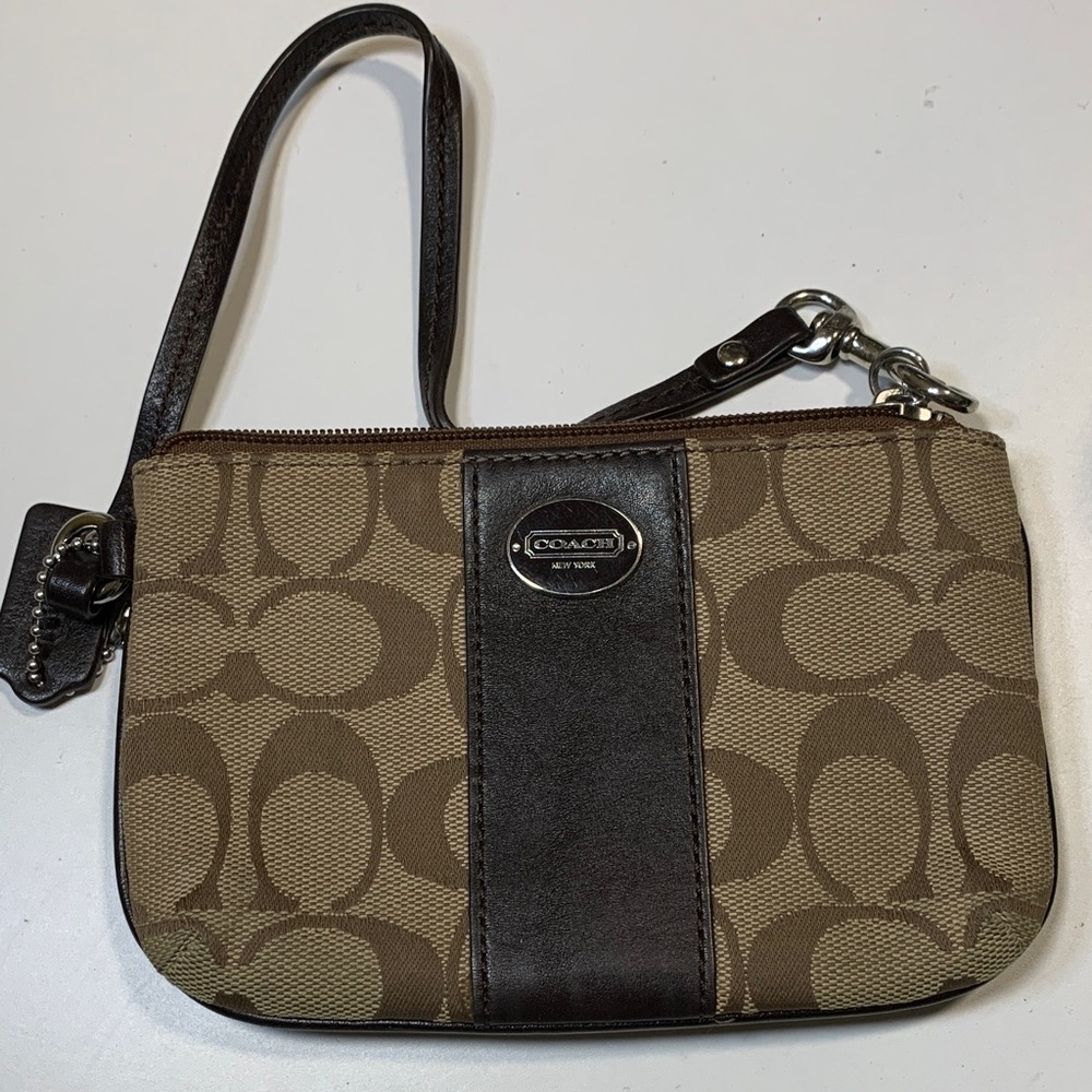 Coach Tan and Black Signature Wristlet